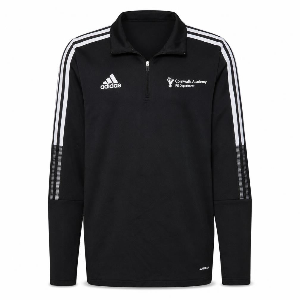 Front view of adidas men’s black m 1/4 zip cornwallis academy pe sweatshirt