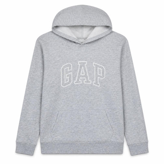 Front view of Gap Men's Grey Pullover Hoodie L Logo Graphic Cotton Blend