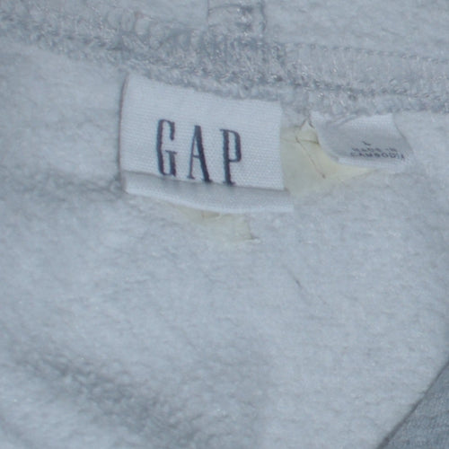 GAP Men's Grey Pullover Hoodie L Logo Graphic Cotton Blend