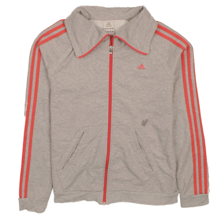 Adidas Womens Grey Full Zip Sweatshirt Jacket L 16 Red Stripes