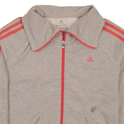Adidas Womens Grey Full Zip Sweatshirt Jacket L 16 Red Stripes