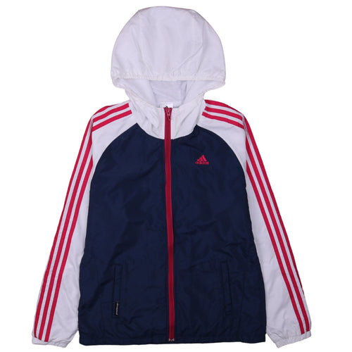 Adidas Women's Blue Windbreaker Jacket L Hooded Full Zip