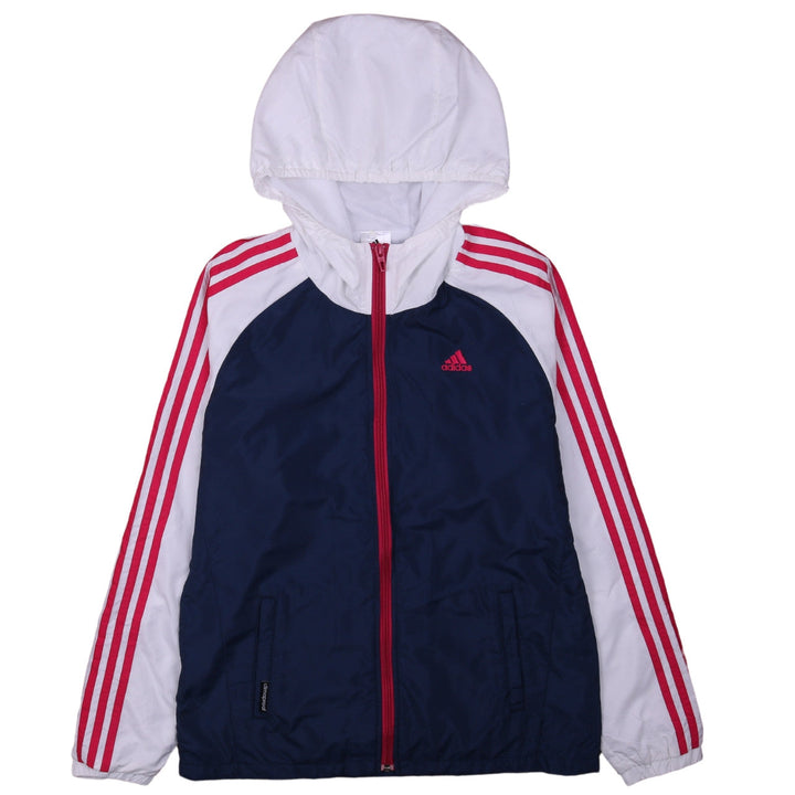 Adidas Women's Blue Windbreaker Jacket L Hooded Full Zip