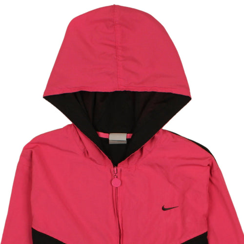 Nike Women's Pink Black Hooded Windbreaker Jacket Size 12