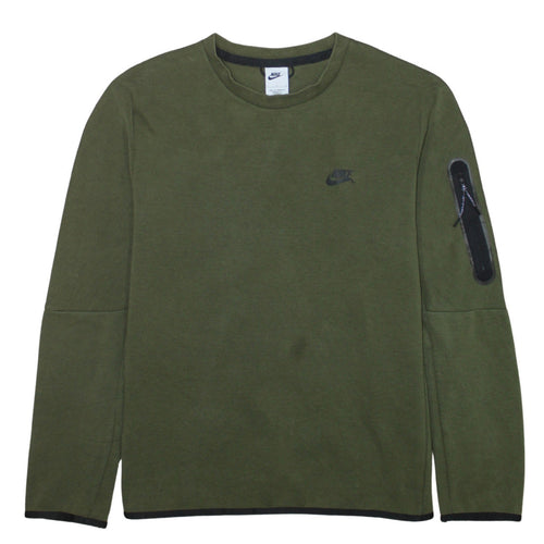Nike Men's Green L Crew Neck Pullover Sweatshirt with Logo Zip Pocket