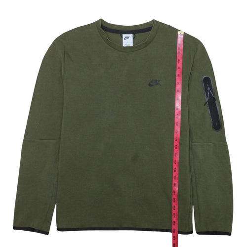 Nike Men's Green L Crew Neck Pullover Sweatshirt with Logo Zip Pocket