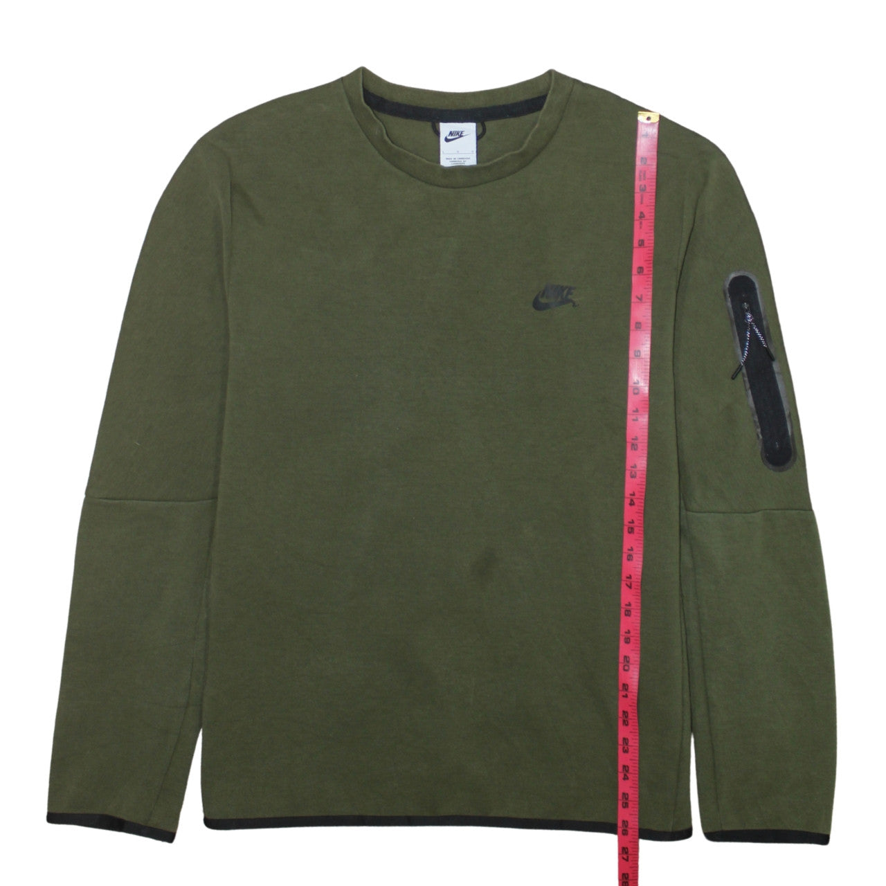 Nike Men's Green L Crew Neck Pullover Sweatshirt with Logo Zip Pocket