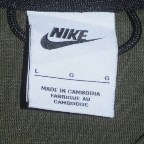 Nike Men's Green L Crew Neck Pullover Sweatshirt with Logo Zip Pocket