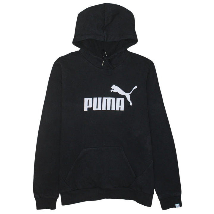 Puma Women Black Hoodie UK 14 Pullover Logo Cotton Blend