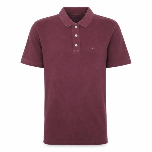 Front view of Tommy Hilfiger Denim Men's Red XL Short Sleeve Cotton Polo Shirt