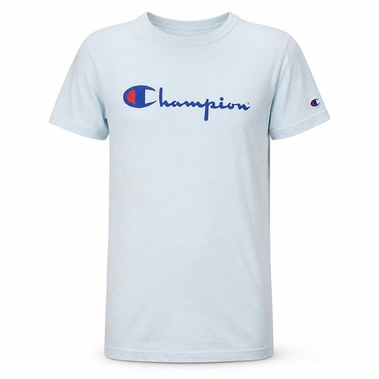 Front view of Champion Men's White Small Short Sleeve Graphic Logo T-Shirt