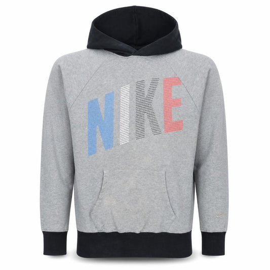 Front view of Nike men’s grey l pullover hoodie graphic sportswear