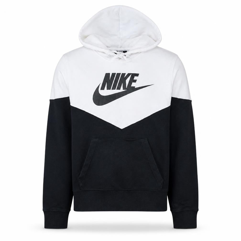 Front view of Nike Men's Black White Pullover Hoodie, size S, Graphic Logo Fleece