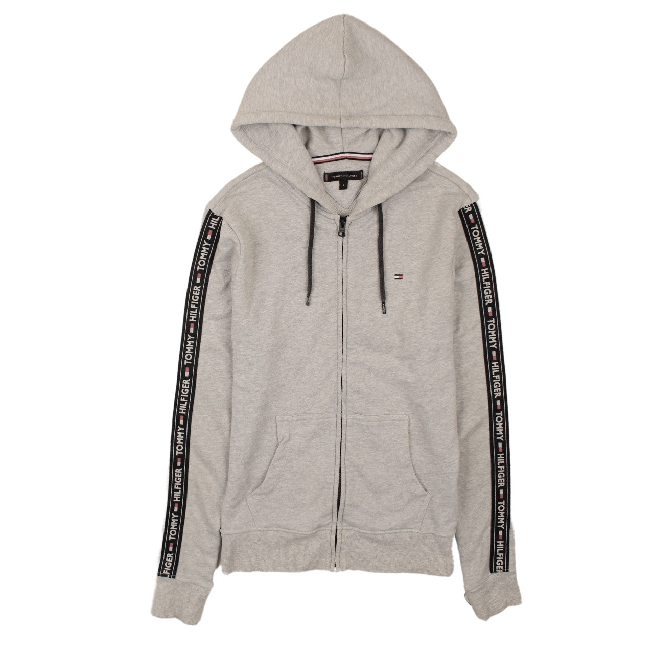 Tommy Hilfiger Men's Grey Full Zip Hoodie Size S Logo Tape Sleeve
