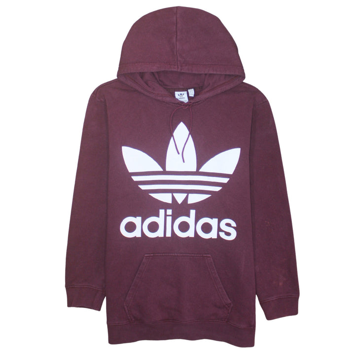 Adidas Women Burgundy Pullover Hoodie UK 10 Logo Cotton Fleece