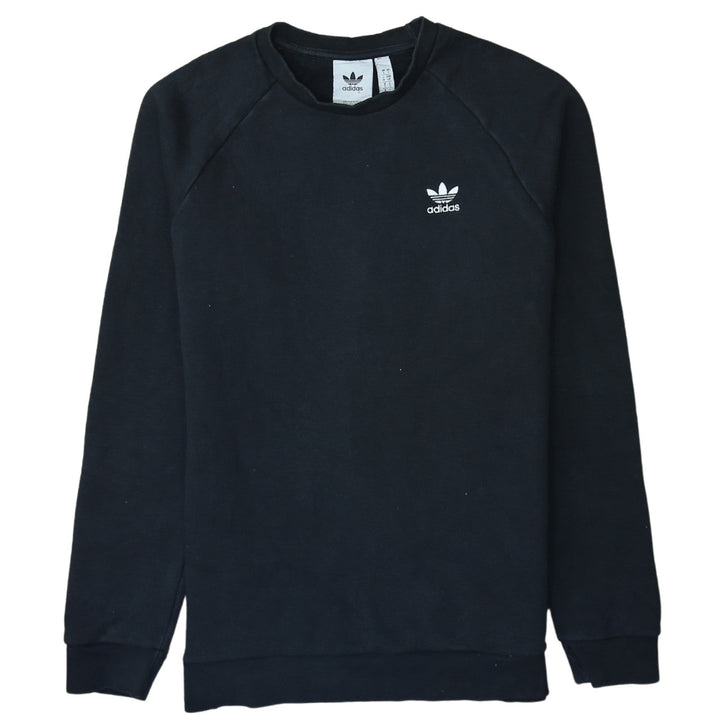 Adidas Men's Black Small Crew Neck Cotton Blend Logo Sweatshirt