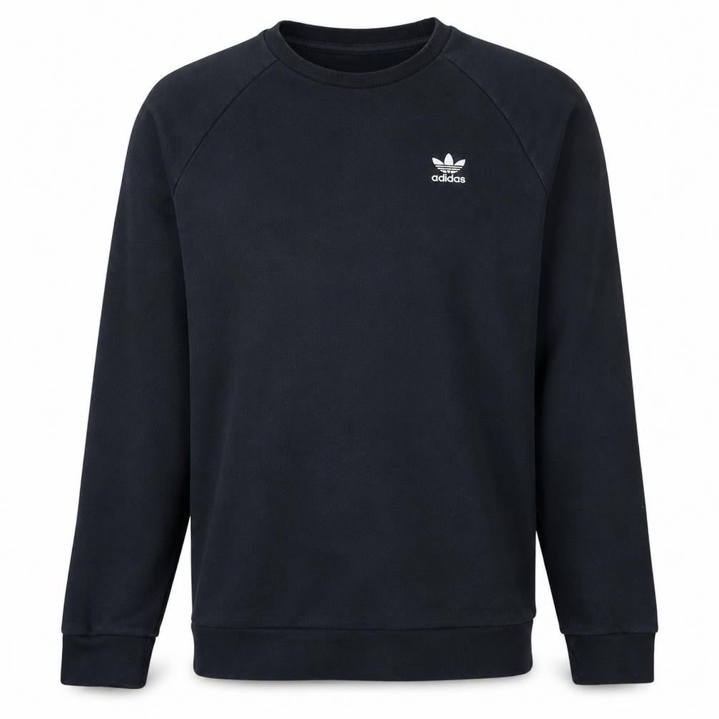 Front view of Adidas Men's Black Small Crew Neck Cotton Blend Logo Sweatshirt
