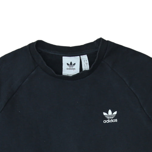 Adidas Men's Black Small Crew Neck Cotton Blend Logo Sweatshirt