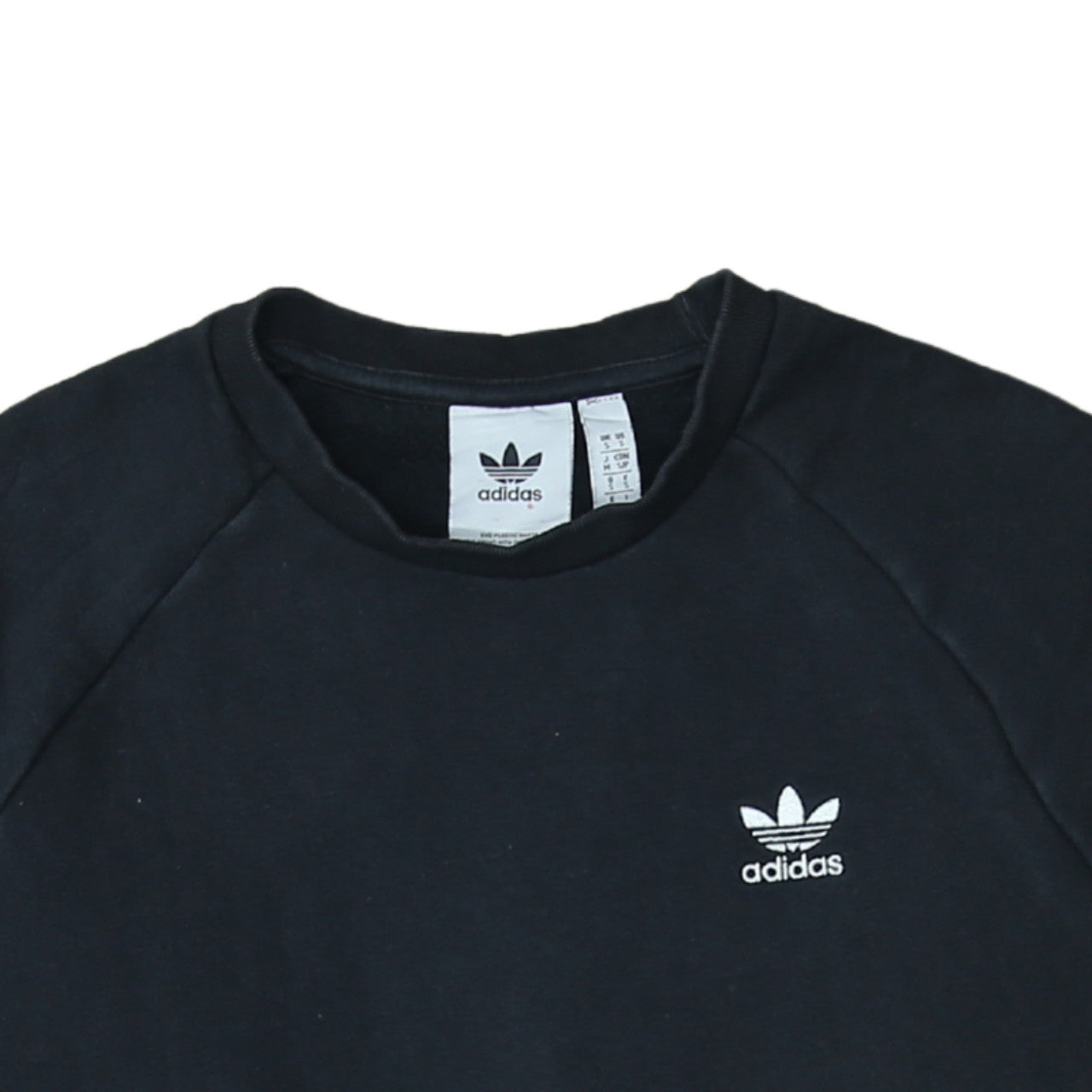 Adidas Men's Black Small Crew Neck Cotton Blend Logo Sweatshirt
