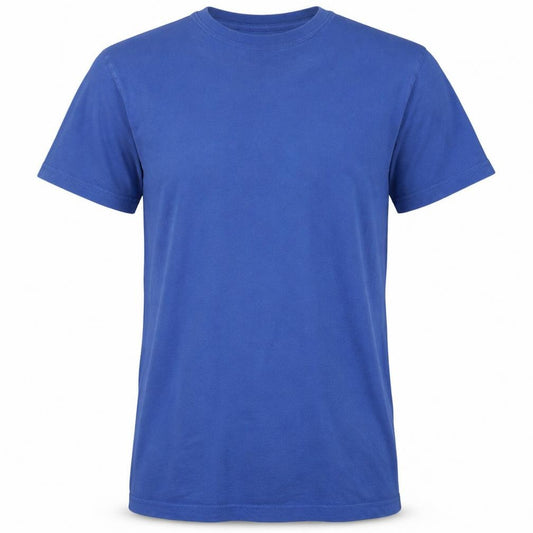 Front view of Emporio Armani EA7 Men's Blue Cotton Crew Neck T-Shirt, size M