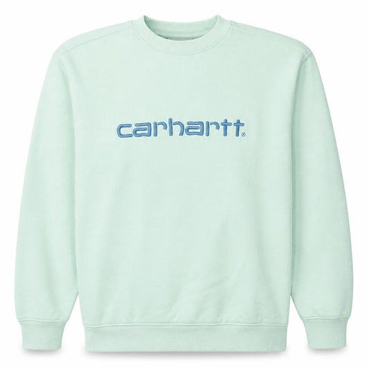 Front view of Carhartt Men's Green Small Embroidered Logo Pullover Sweatshirt