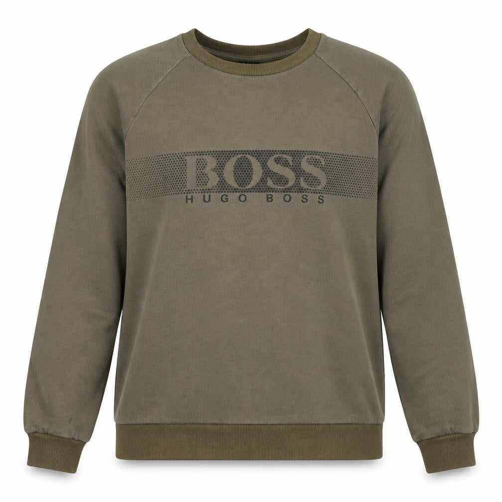 Front view of Hugo Boss Men's Green Logo Crew Neck Sweatshirt, size M