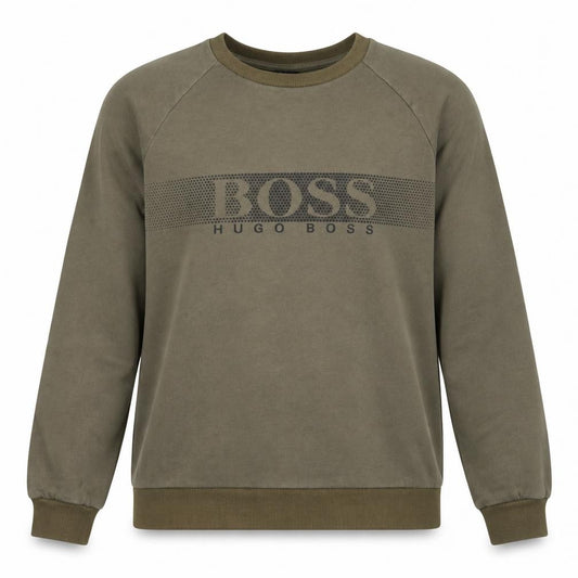 Front view of Hugo Boss Men's Green Logo Crew Neck Sweatshirt, size M