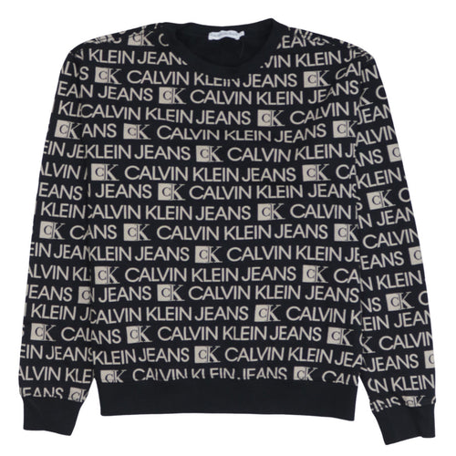 Calvin Klein Jeans Womens Black Logo Print Cotton Sweatshirt Size 14
