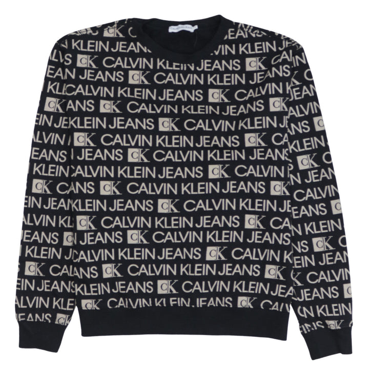 Calvin Klein Jeans Womens Black Logo Print Cotton Sweatshirt Size 14