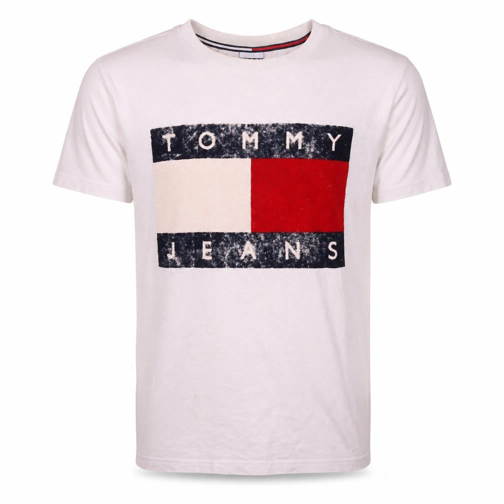 Tommy Jeans Men's White Small Graphic Logo Cotton T-Shirt