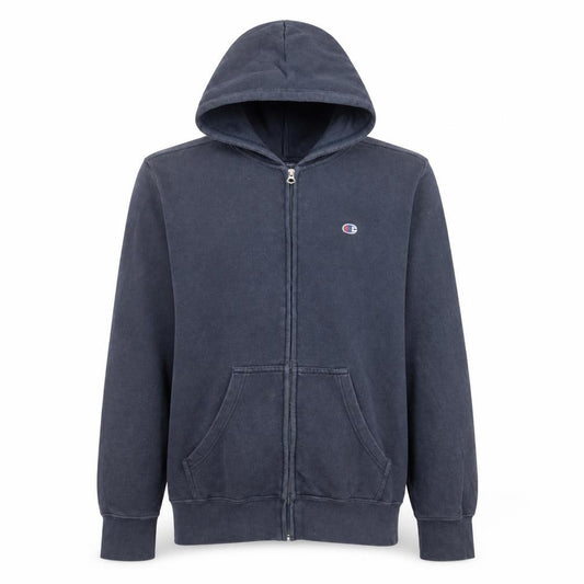 Front view of Champion Men’s Blue Full Zip Hoodie Medium Cotton Blend