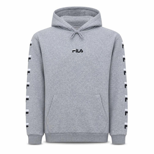 Front view of Fila Men's Grey Pullover Hoodie M Regular Fit Logo Sportswear