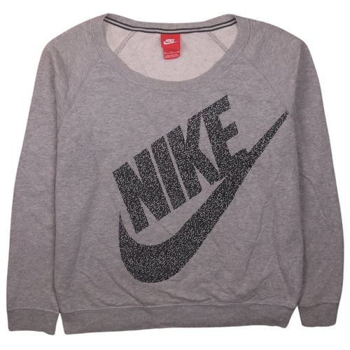 Nike Womens Grey Graphic Logo Pullover Sweatshirt Size M