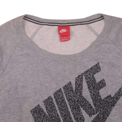 Nike Womens Grey Graphic Logo Pullover Sweatshirt Size M