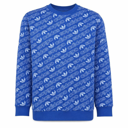 Front view of Adidas Men's Blue Graphic Logo Pullover Sweatshirt, size S