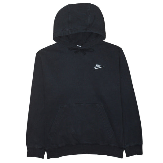 Front view of Nike Men's Black Pullover Hoodie M Fleece Cotton Blend