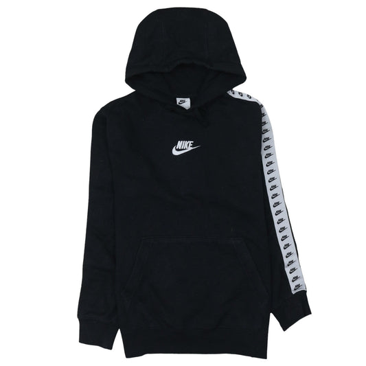 Front view of Nike Men's Black Pullover Hoodie, size S, Logo Sleeve Sportswear