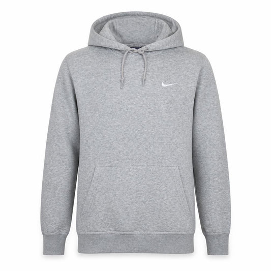 Front view of Nike Men's Grey Pullover Hoodie, size M, Regular Fit Fleece Sweatshirt
