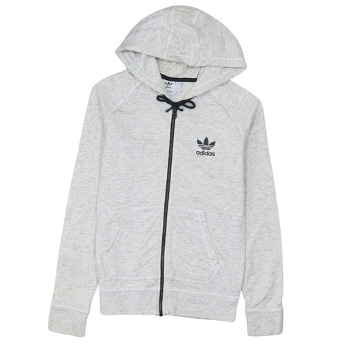 Adidas Women Grey Full Zip Hoodie Size 8 Hooded Sweatshirt