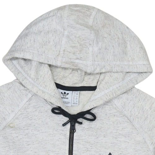 Adidas Women Grey Full Zip Hoodie Size 8 Hooded Sweatshirt