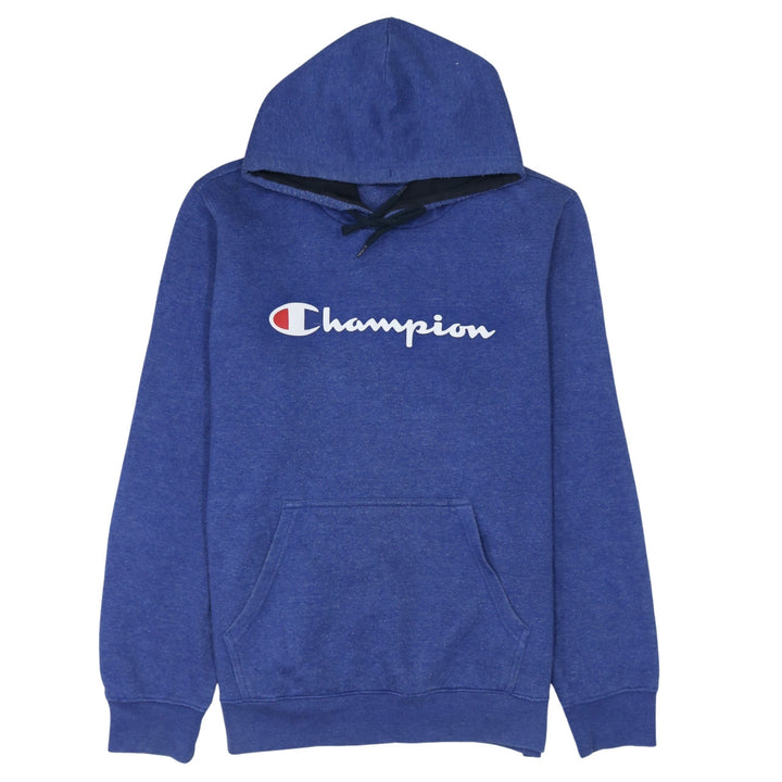 Champion Men's Blue Pullover Hoodie Large Graphic Logo Fleece