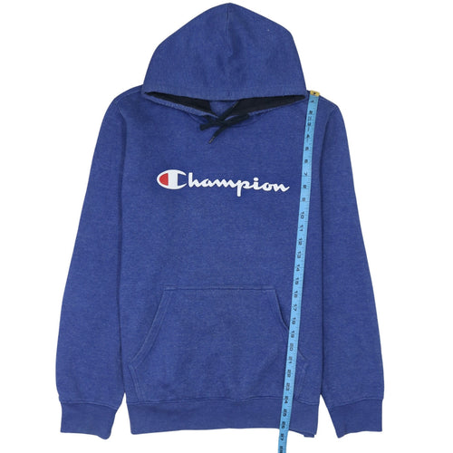 Champion Men's Blue Pullover Hoodie Large Graphic Logo Fleece