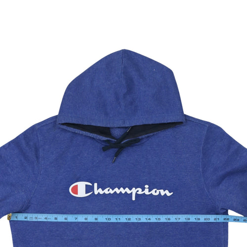 Champion Men's Blue Pullover Hoodie Large Graphic Logo Fleece
