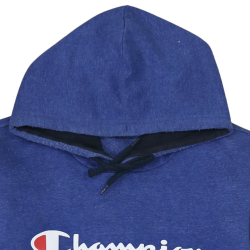 Champion Men's Blue Pullover Hoodie Large Graphic Logo Fleece