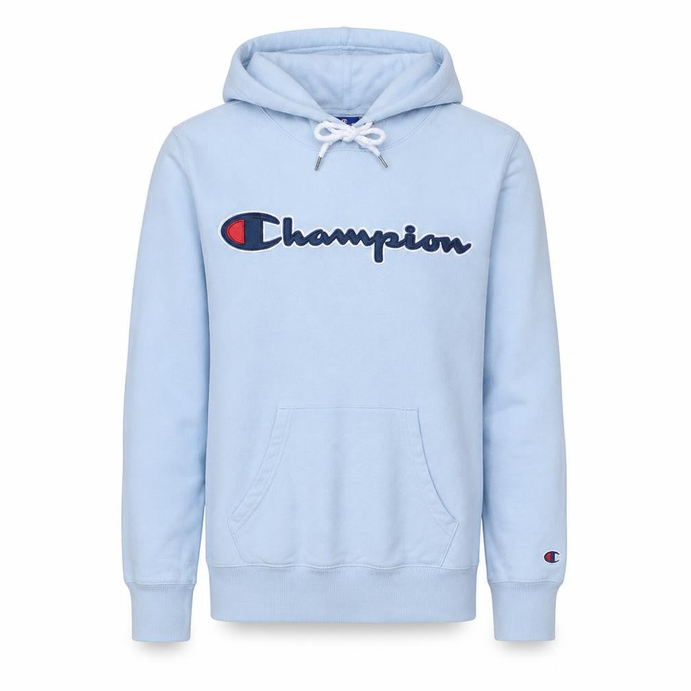 Front view of Champion Men's Blue XS Pullover Hoodie Logo Graphic Cotton