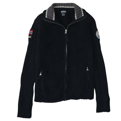Napapijri Women Black Wool Full Zip Jumper L Winter Casual Knit