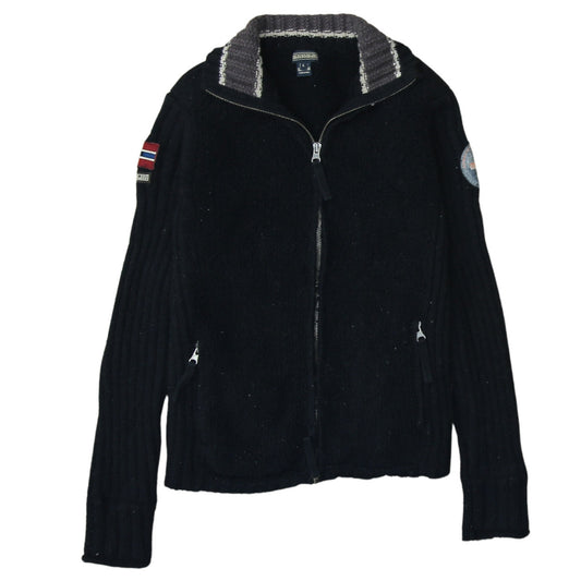 Napapijri Women Black Wool Full Zip Jumper L Winter Casual Knit