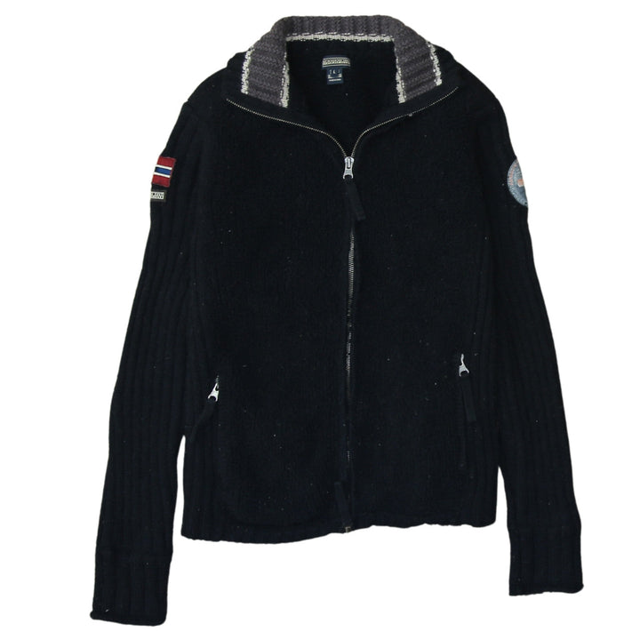 Napapijri Women Black Wool Full Zip Jumper L Winter Casual Knit