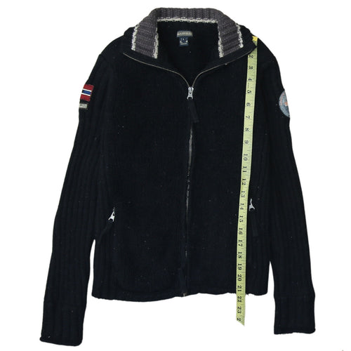 Napapijri Women Black Wool Full Zip Jumper L Winter Casual Knit