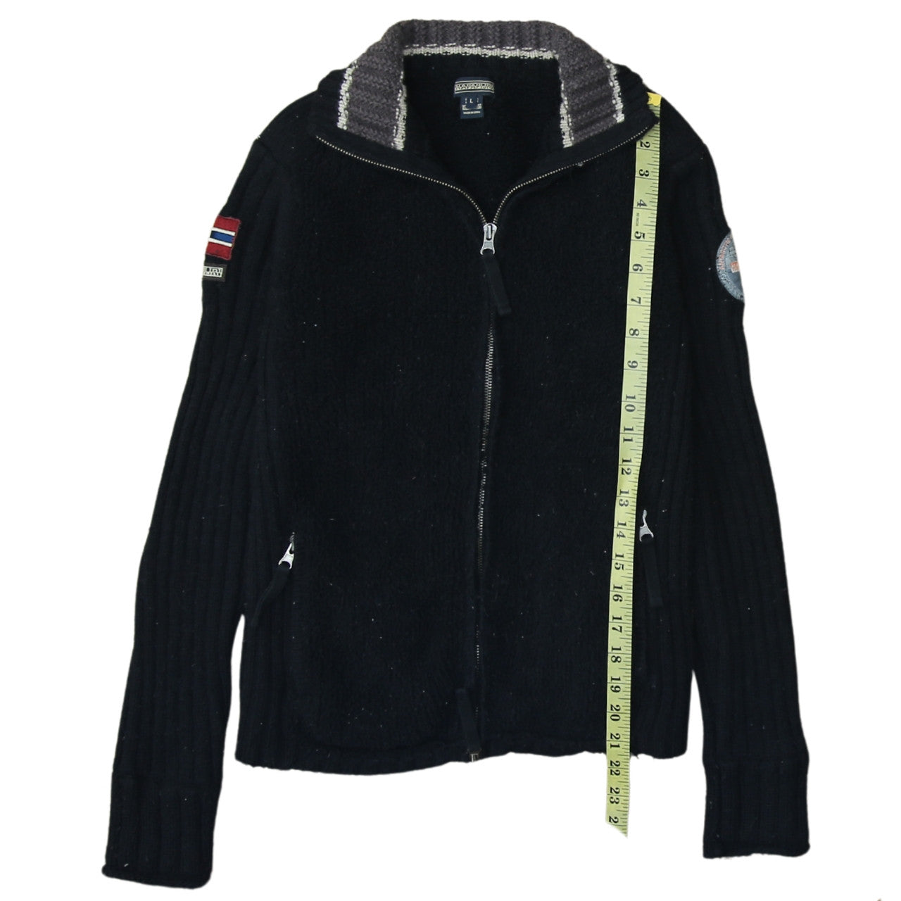 Napapijri Women Black Wool Full Zip Jumper L Winter Casual Knit